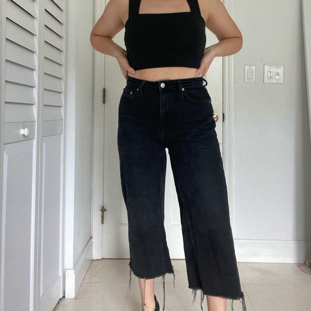 TopShop Wide Leg High Rise Black Distressed Jeans